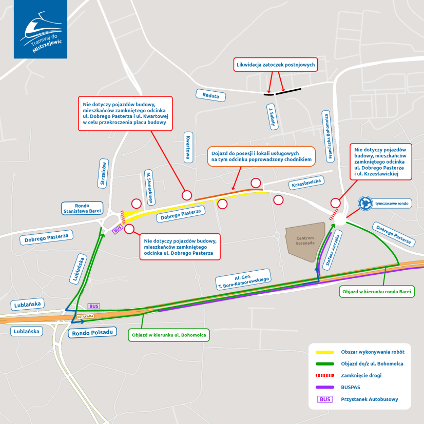 Zamknięcie ulicy Dobrego Pasterza – przebudowa od 8 listopada 2025r