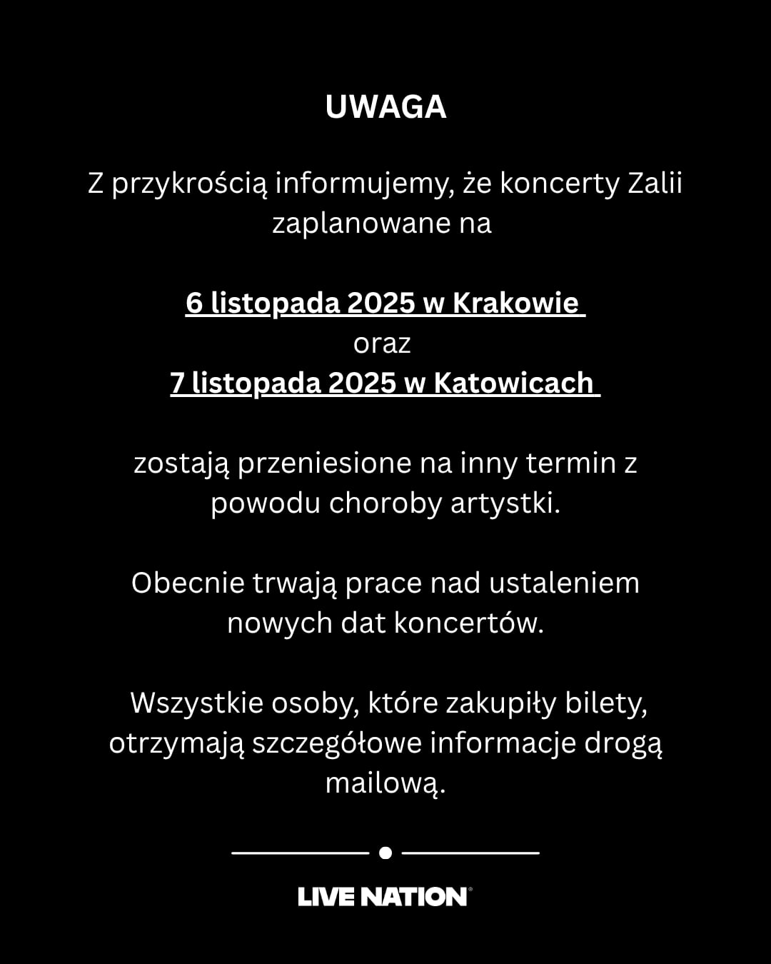 Ten koncert dziś się nie odbędzie! Komunikat Live Nation Polska
