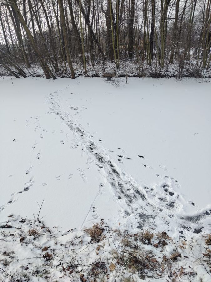 Ślady na lodzie Zalewu Nowohuckiego niepokoją spacerowiczów. „Ktoś tu regularnie wchodzi”