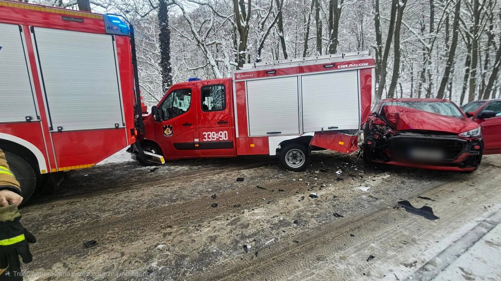 Kierowca wjechał w wóz straży pożarnej [ZDJĘCIA]