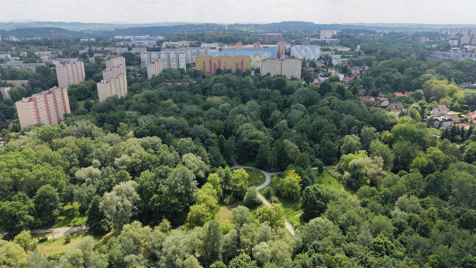 Ten park w Krakowie bardziej przypomina las niż miejski skwer. Zdjęcia z lotu ptaka