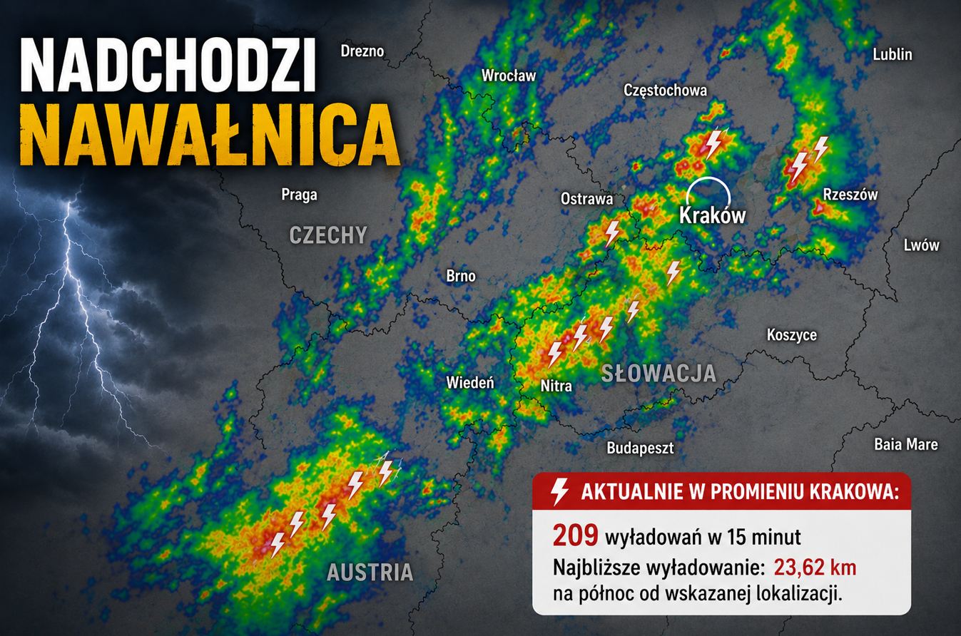 Gdzie jest dziś burza? Zbliża się do Krakowa. Wydano ostrzeżenie!