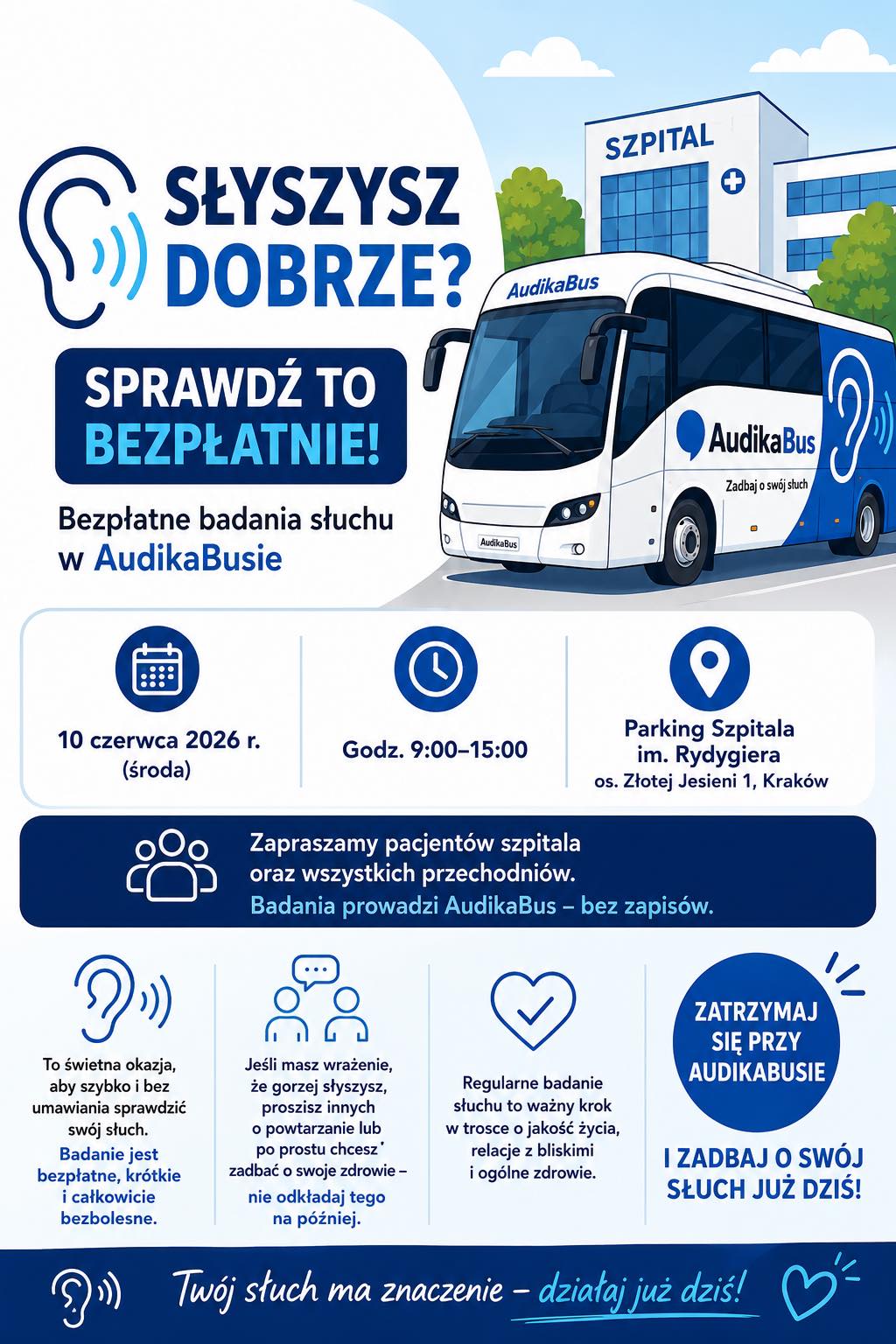 AudikaBus przyjedzie do Krakowa. Darmowe badania słuchu bez zapisów