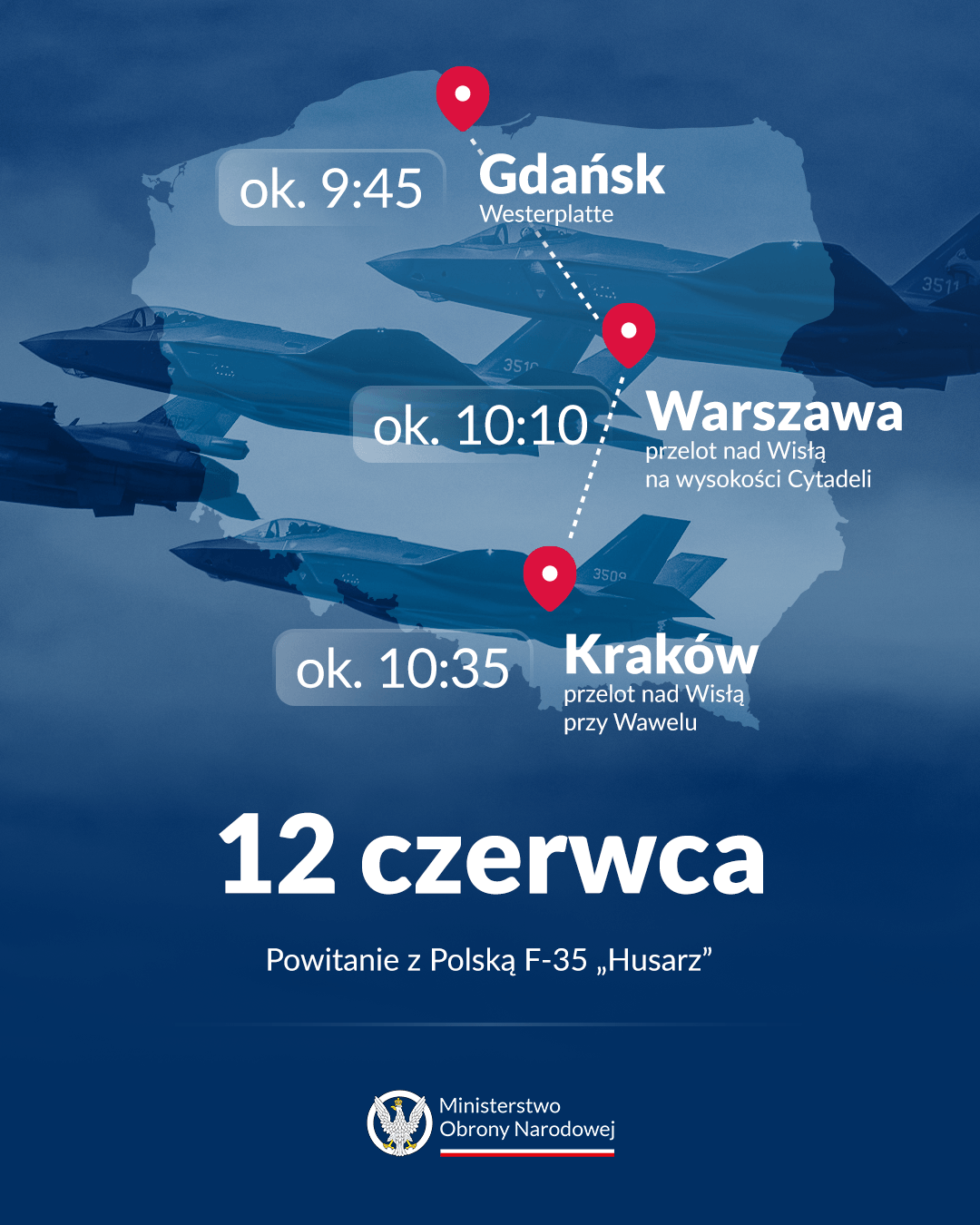 F-35 przelecą nad Krakowem. O której godzinie pojawią się nad miastem?