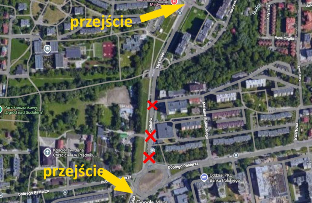 Zamknięto dwa przejścia dla pieszych przy ul. Strzelców. Mieszkańcy szukają bezpiecznej drogi [ZDJĘCIA]