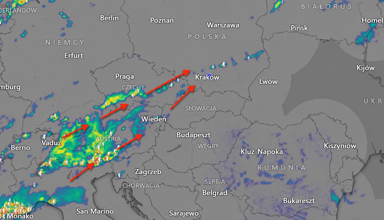 Burze zmierzają w stronę Krakowa. Wydano ostrzeżenie II stopnia