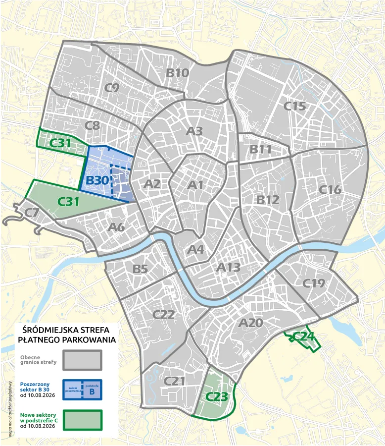 Strefa Płatnego Parkowania w Krakowie się powiększa. Od 10 sierpnia ważne zmiany [MAPA]