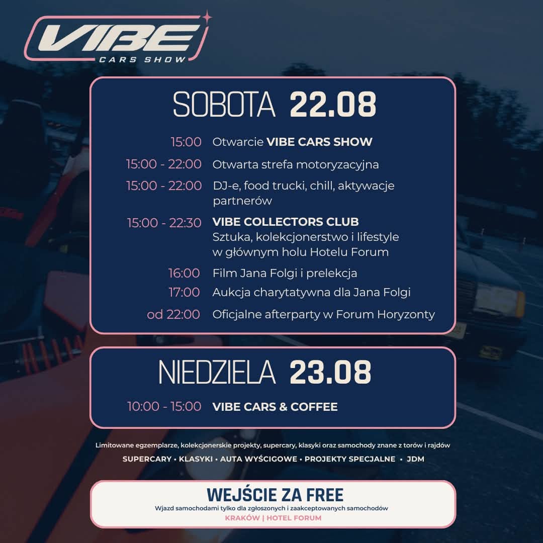 Ponad 100 wyjątkowych aut w Hotelu Forum. Przed nami Vibe Cars Show 2026 [WSTĘP WOLNY]