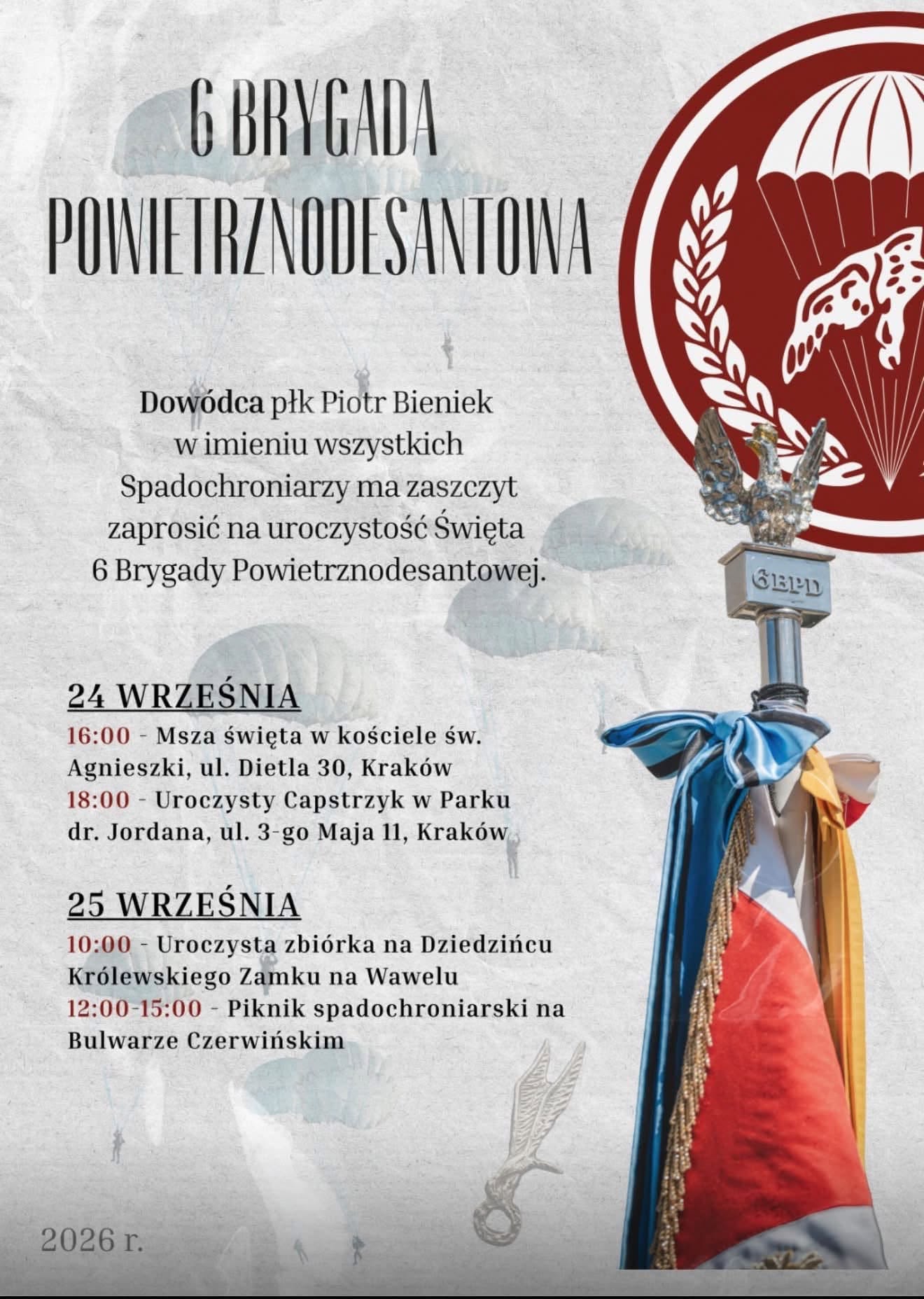 Święto 6 Brygady Powietrznodesantowej w Krakowie. Znamy program