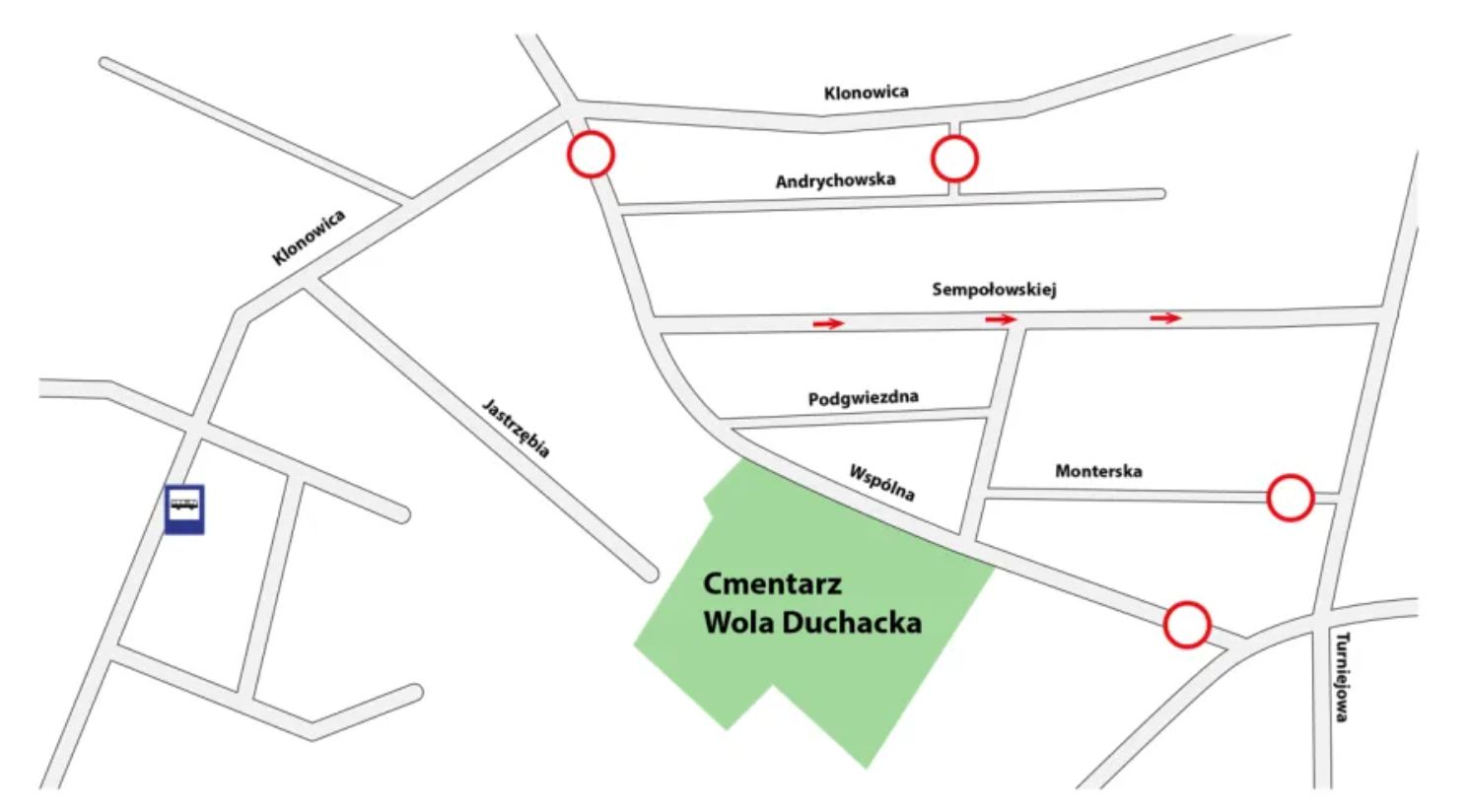 Zmiany w ruchu przy Cmentarzu Wola Duchacka